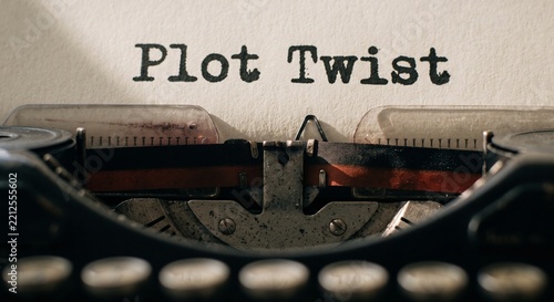 The Phrase Plot Twist Typed on White Paper Using a Vintage Antique Typewriter