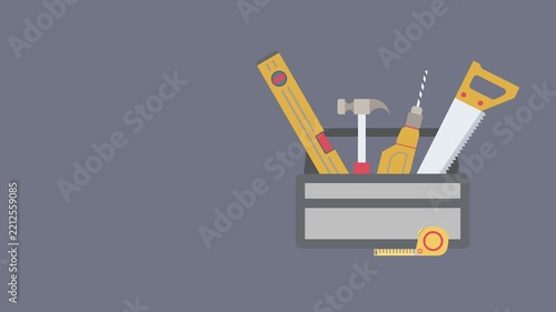 Animated toolbox with construction tools for diy and home improvement projects