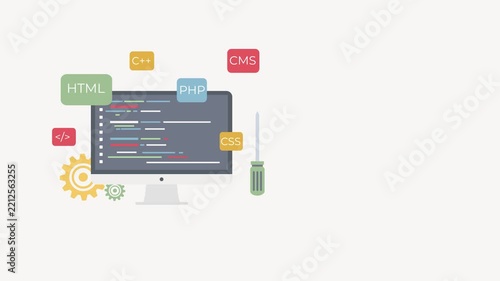 Web development programming concept with code editor and language