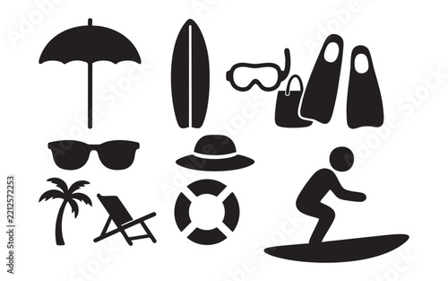Beach Vacation and Outdoor Activities Silhouette Collection