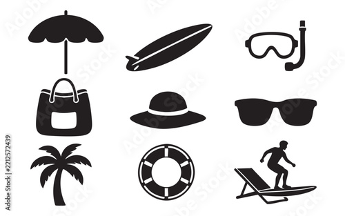 Beach Vacation and Outdoor Activities Silhouette Collection