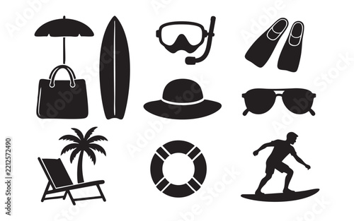 Beach Vacation and Outdoor Activities Silhouette Collection