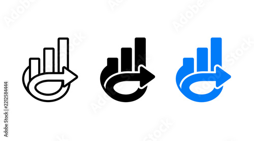 Bar chart icon with circular refresh arrow for growth analysis