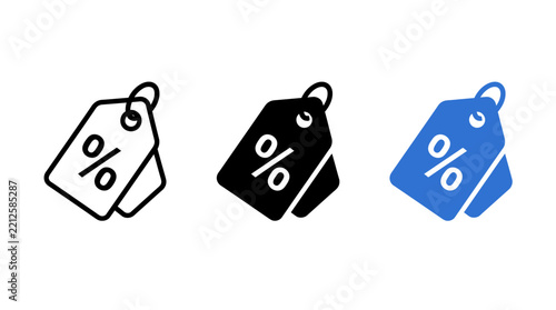 Three styles of sale discount tag icon with percentage symbol