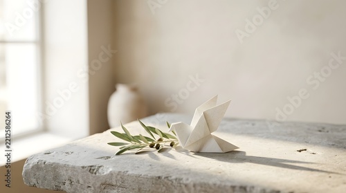 White Dove Figurine with Olive Branch Symbolizing Peace and Hope