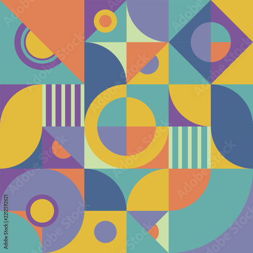 Seamless Retro Geometric Pattern with Colorful Abstract Shapes
