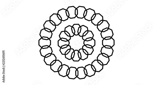 Monochrome Geometric Concentric Ring Pattern Featuring Repeating Octagonal Linked Shapes for Abstract Decorative Graphic Design Backgrounds