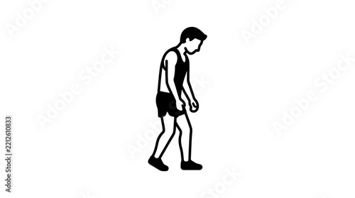 Minimalist Black and White Vector Illustration of a Young Man Walking or Exercising in Athletic Sportswear Gear
