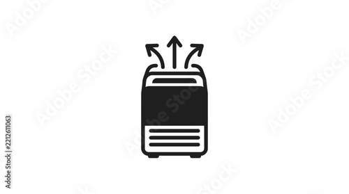 Minimalist Vector Icon of an Air Purifier or Humidifier Device with Outward Airflow Arrows Symbolizing Clean Ventilation and Indoor Climate Control