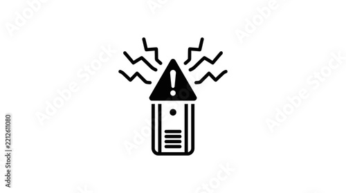 Computer Server System Critical Alert Icon Signifying Potential Technical Failure or Dangerous Data Processing Error and Network Malfunction