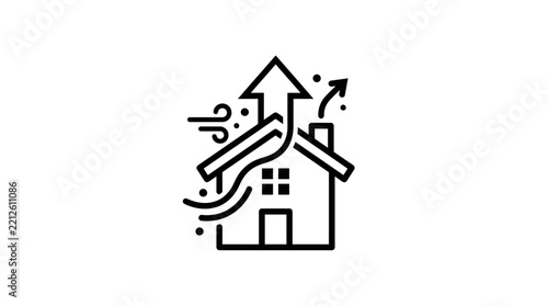 Linear Outline Illustration Representing House Ventilation System and Efficient Airflow Circulation Concept