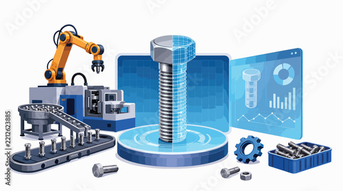 Industrial automation and manufacturing technology concept with robotics and machinery