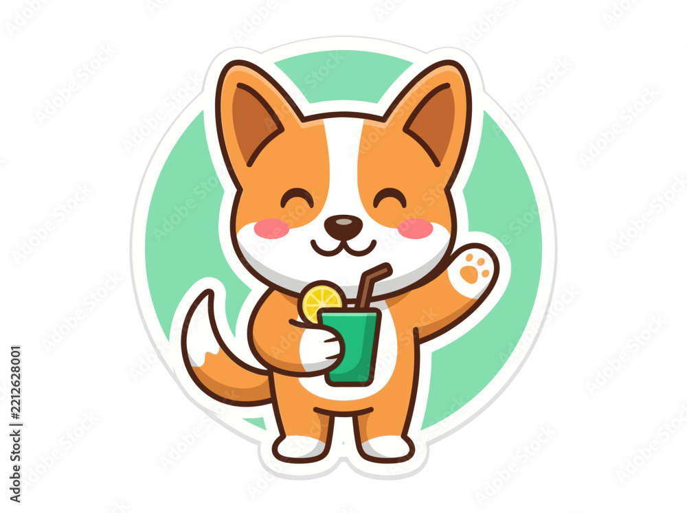 Fototapeta premium Cute Cartoon Fox Character Holding a Refreshing Summer Drink Vector Illustration