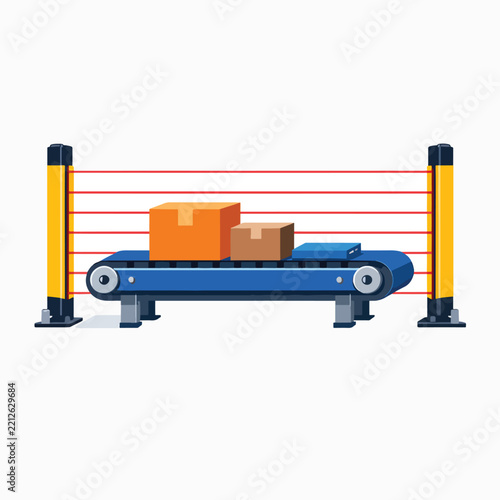 Conveyor belt with cardboard boxes in industrial setting