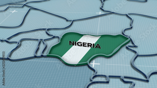 Fotografie A stylized 3D map of Nigeria highlighted with the Nigerian flag, Nigeria map, Af
