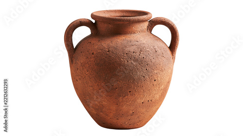 Fotografie Rustic brown terracotta clay amphora with two handles
