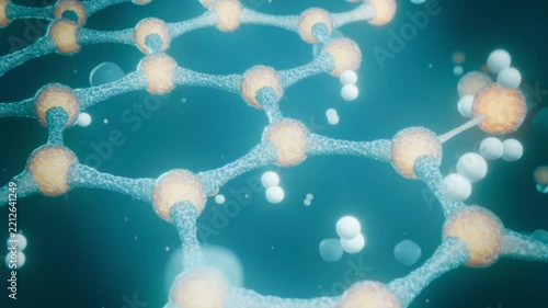 Moving camera bringing hexagonal lattice closer in teal medium, revealing glowing nodes