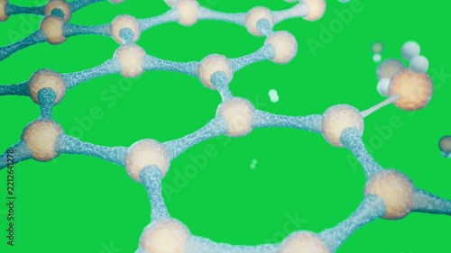 Hex net entering left, zooming, mols binding, probe nearing nodes, visualizing bonds