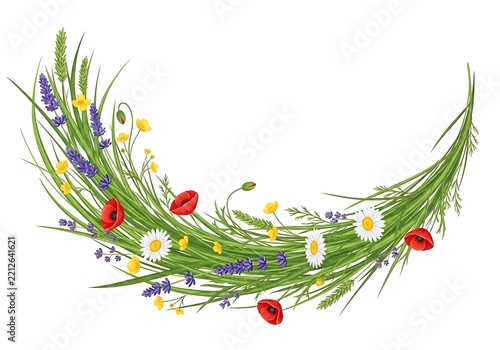 Fresh floral wreath with wildflowers and greenery