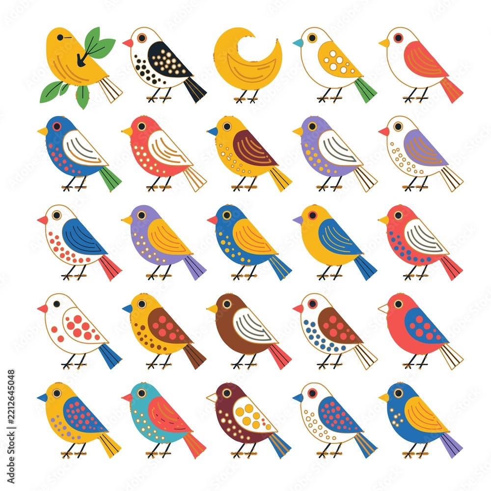 Fototapeta premium Colorful flat vector birds collection isolated on a white background