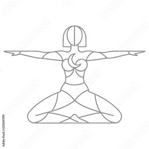 Yoga Pose Line Art with Crescent Moon Symbol