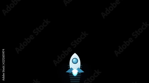 Minimalist Flat Vector Illustration of a Spaceship Launching Into Deep Space