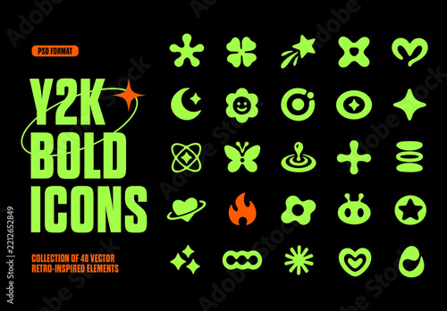 Y2k Bold Icons For Branding And Print Design