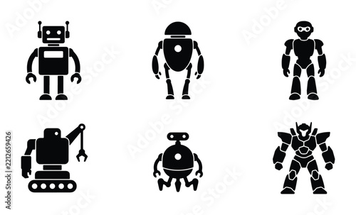 Robot silhouettes set with figures for technology and sci-fi themes
