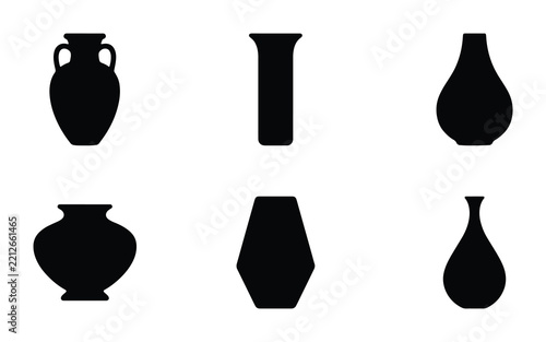 Ceramic vase silhouettes set with amphora and jug, pottery for decor