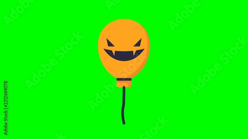 Animated Halloween Pumpkin Balloon Floating on Green Screen Background