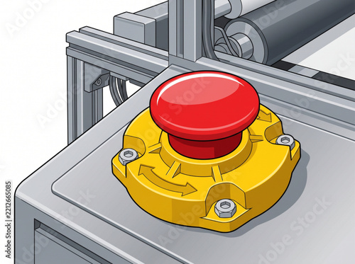 Close-up illustration of an industrial emergency stop button