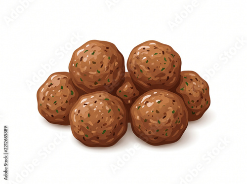 Pile of savory cooked meatballs isolated on white background