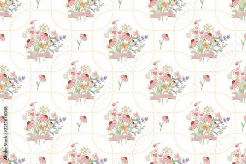 watercolor tiny wild flower botanical bouquet seamless pattern 