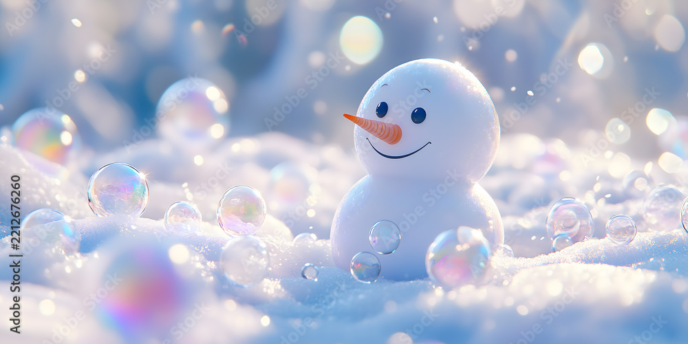 Obraz premium Dreamy Snowman in the Bubble Valley