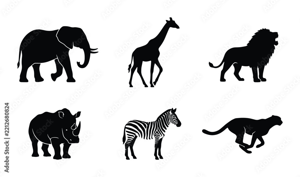 Fototapeta premium African safari animals silhouettes for logo or print