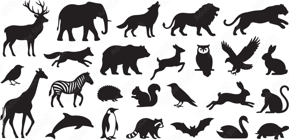 Obraz premium Set of various wild animal silhouettes