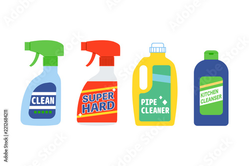 様々な種類の洗剤のイラストセット
