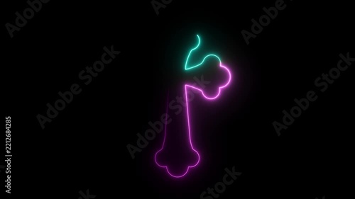 Dual-tone neon outline of a four-leaf clover shape in cyan and magenta on black