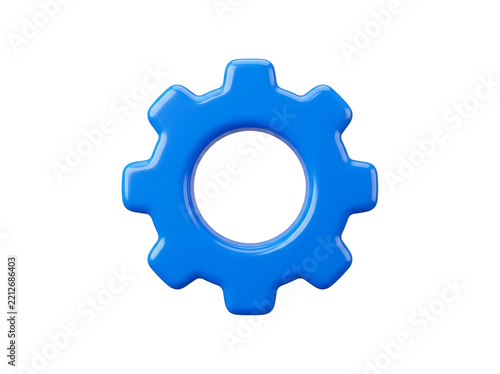 Blue 3D Gear Wheels Isolated on White Background for Mechanical Engineering, Machinery, Industry, Technology, Business, Teamwork and Settings Concepts