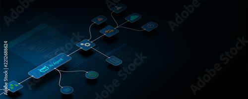 background image illustrates automation technology that integrates intelligent agents, code, and web development tools