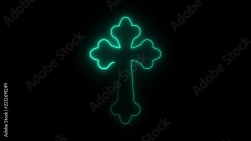 Glowing turquoise neon cross symbol on a black background