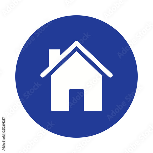 White house icon symbol on a blue round circular button transparent background