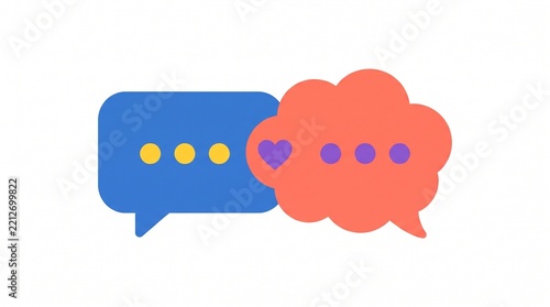 Colorful speech bubbles with dots and heart icons
