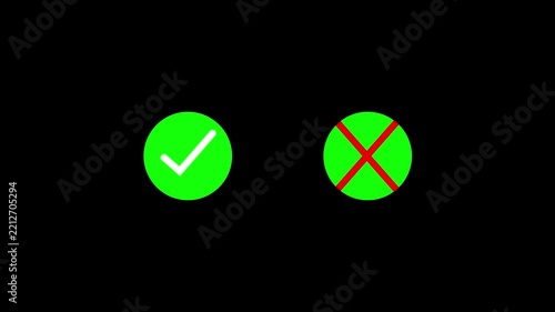 Green circle icons with white and red cross, communicating correct and incorrect choices, approval, rejection, success, failure, validation, comparison, and decision making process.