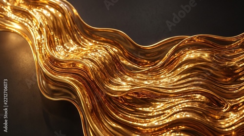 Flowing golden liquid texture, smooth waves, metallic shine, luxurious, 4K.
