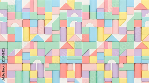 Abstract geometric pattern with colorful squares and rectangles in soft pastel colors