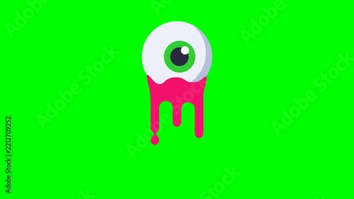 Spooky Eyeball Dripping Blood Animation Loop on Green Screen Background