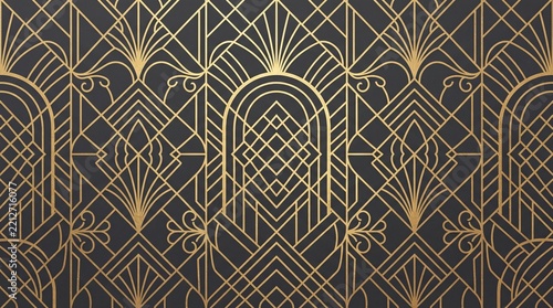 Golden geometric pattern wallpaper, elegant shapes, metallic shine, dark background, 4K.