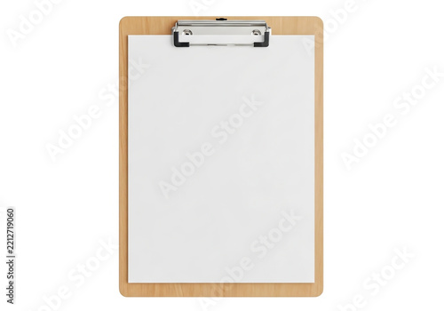 Wooden clipboard with blank paper sheet for notes