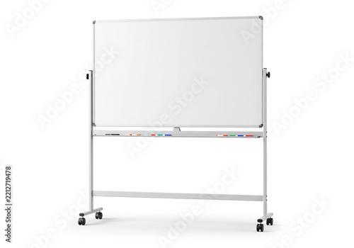 Empty mobile whiteboard on wheels for office and school